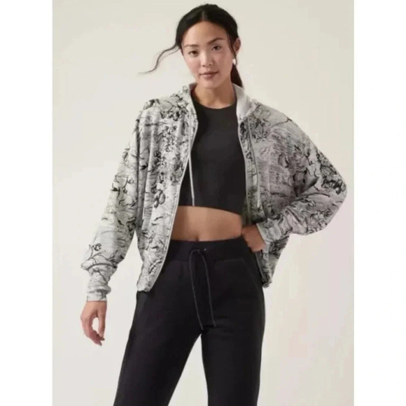 Athleta Grey Eden Floral Balance Zip-Up Hooded Sweatshirt Size 2X - Picture 1 of 10